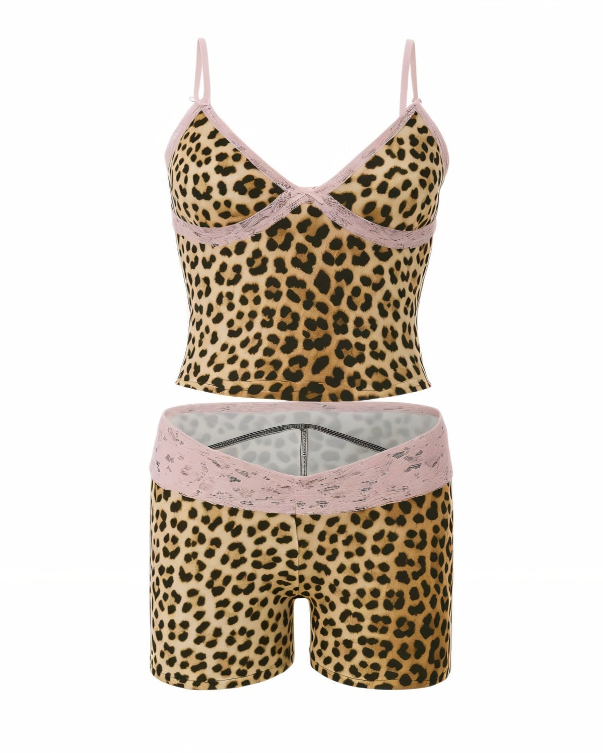 EDITH Leopard Lace Trim Top & Shorts Set