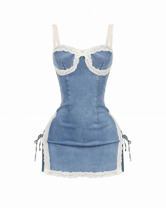 ROSALINA Lace Trim Mini Dress