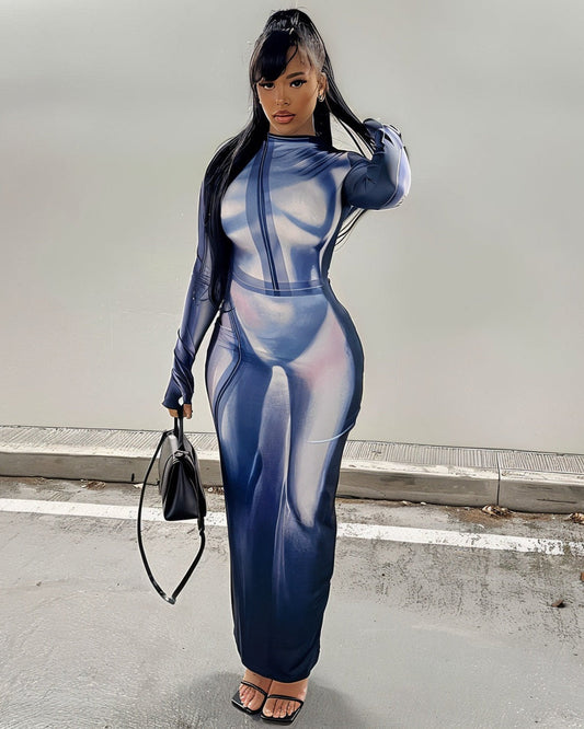 VERENA High Neck Illusion Maxi Dress