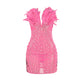 KAYALI Pearl & Rhinestone Embellished Feather Mini Dress