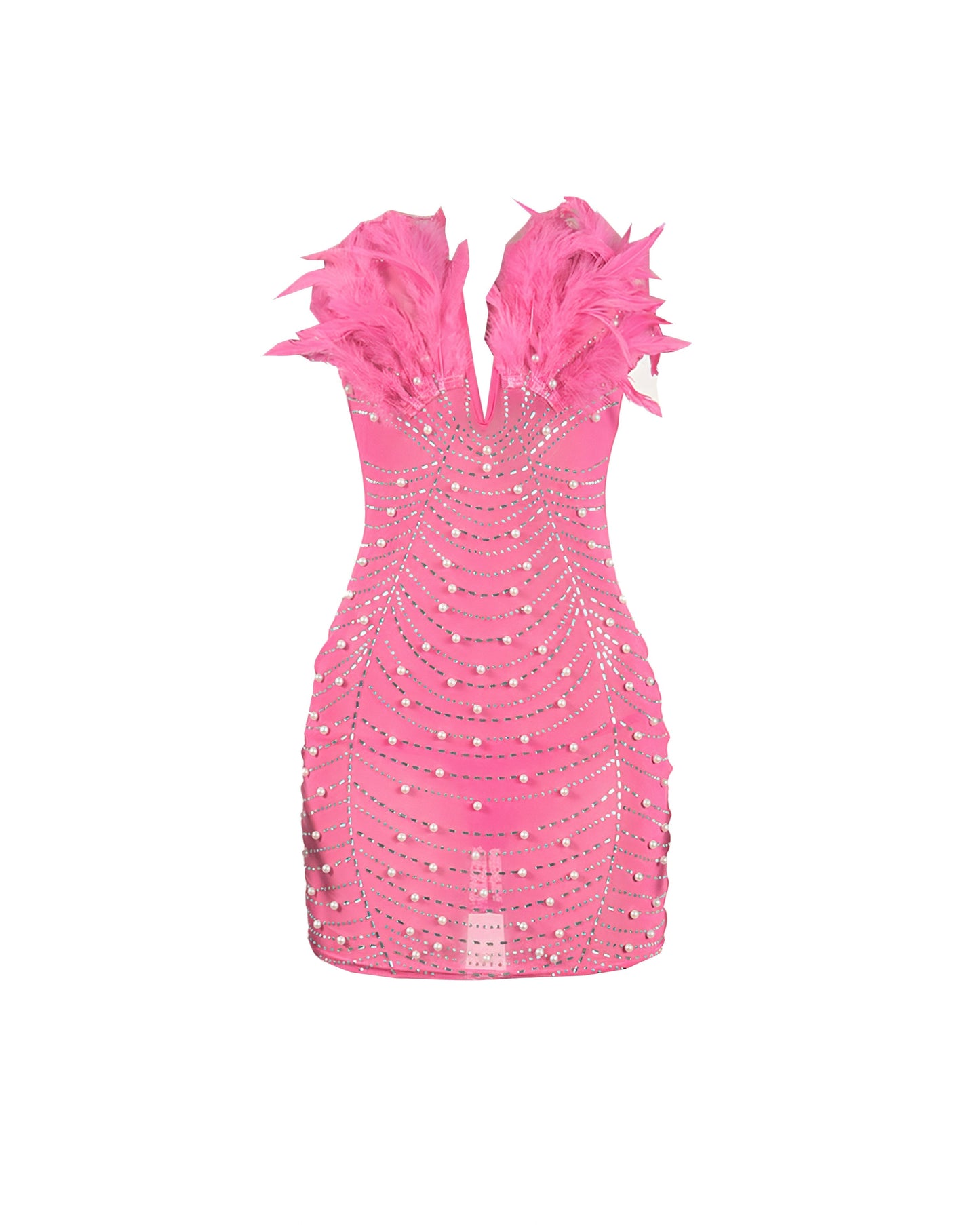 KAYALI Pearl & Rhinestone Embellished Feather Mini Dress