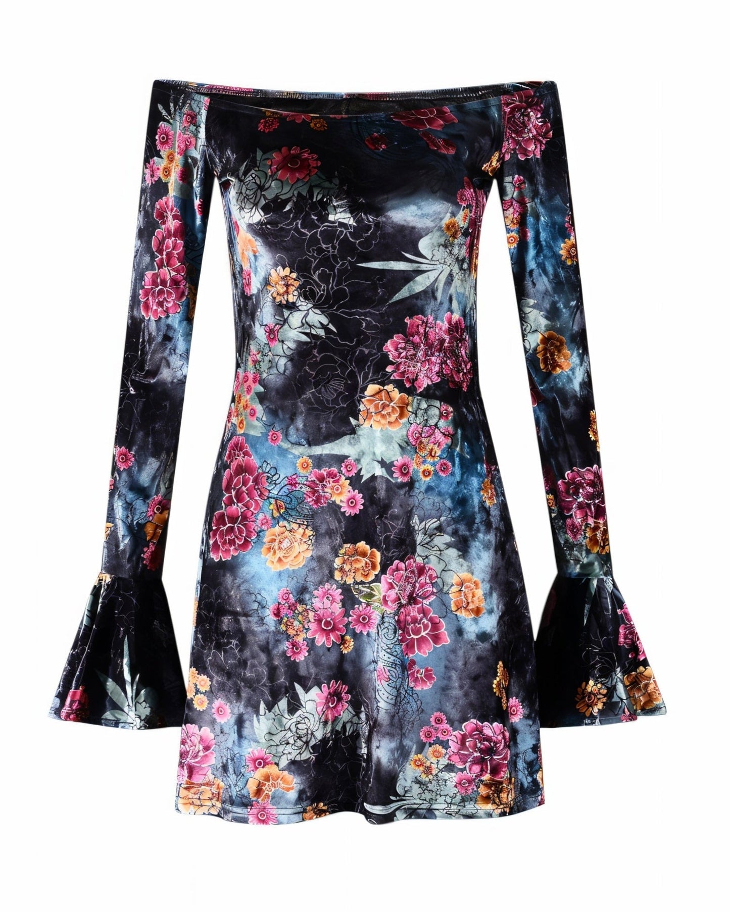 CATELYN Velvet Off-Shoulder Floral Mini Dress