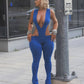 NERI Plunge V Cutout Bodysuit & Flare Pants Set