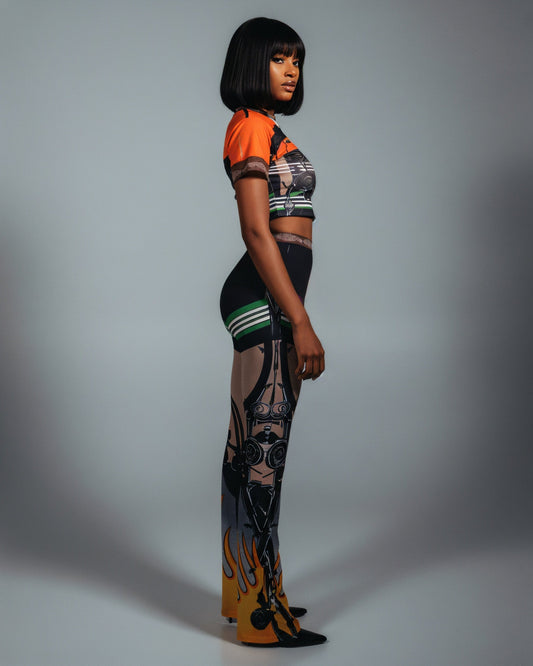 ASHLYN Printed Mesh Crop Top & Pants Set