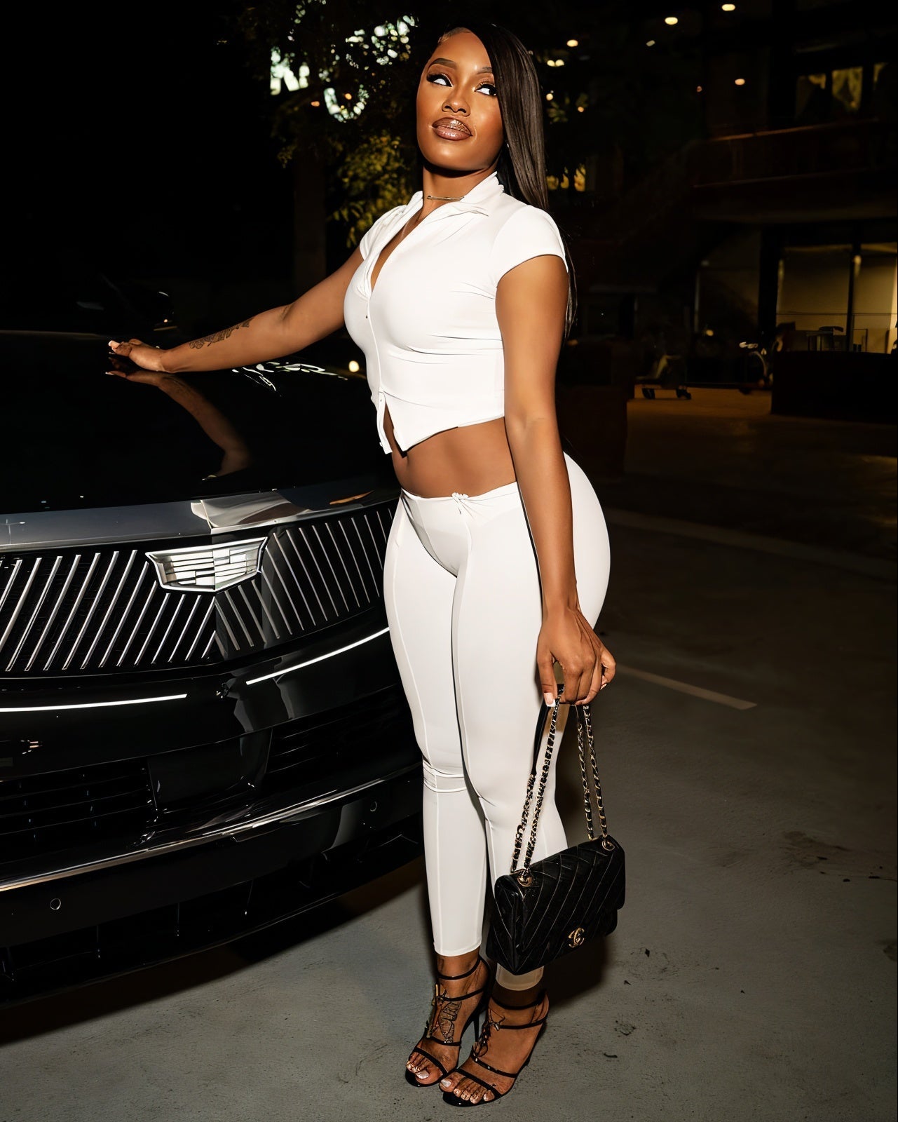 SHILLA Zip-Up Collared Crop Top & Leggings Set