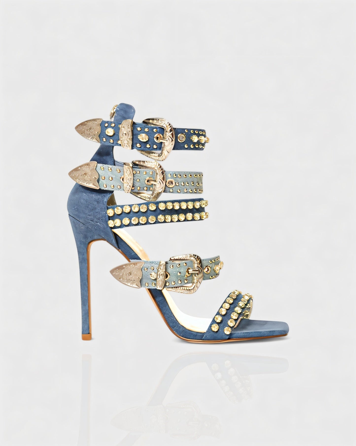 SHERAH Open Toe & Rhinestone Embellished Stiletto Heels