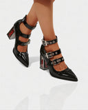 MARIBEL Sharp Toe Gothic Clasp Heels Tall Heel
