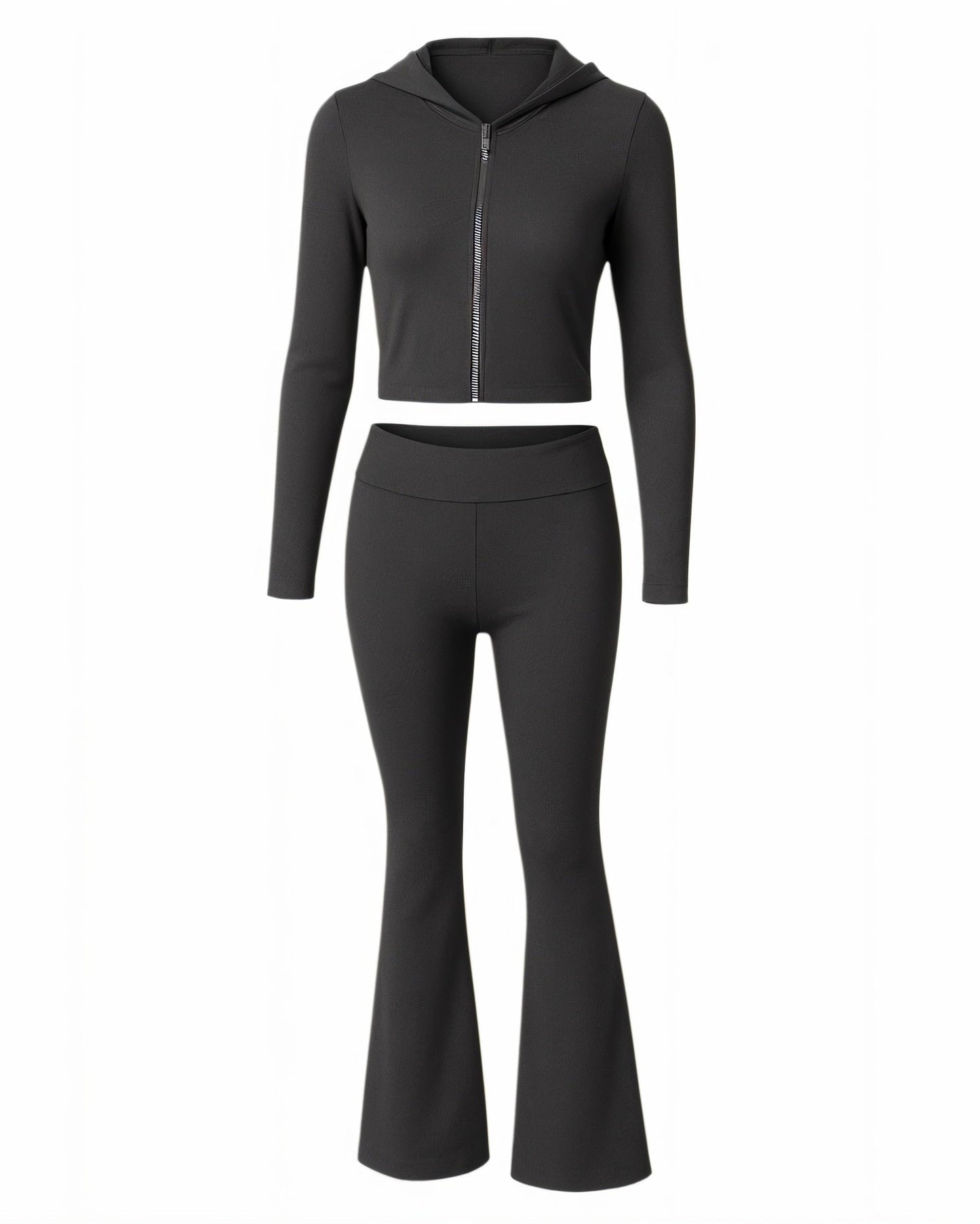 RAINY Zip-Up Hoodie and Flare Pants Set