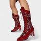 AROLA Lace-Up Embroidered Mid-Calf Boots