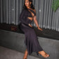 GIANNA Hollow Belly One-shoulder Sleeve Maxi Dress