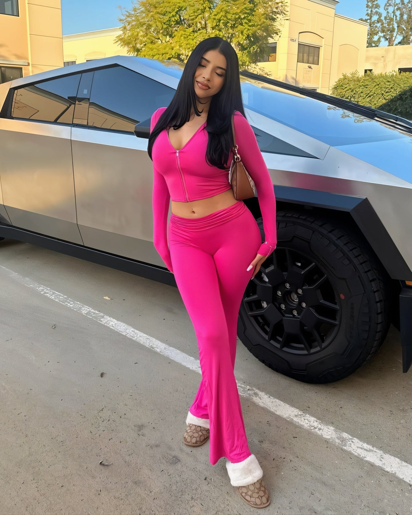 RAINY Zip-Up Hoodie and Flare Pants Set