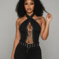 ALESSIA Eyelet Lace-Up Halter Jumpsuit