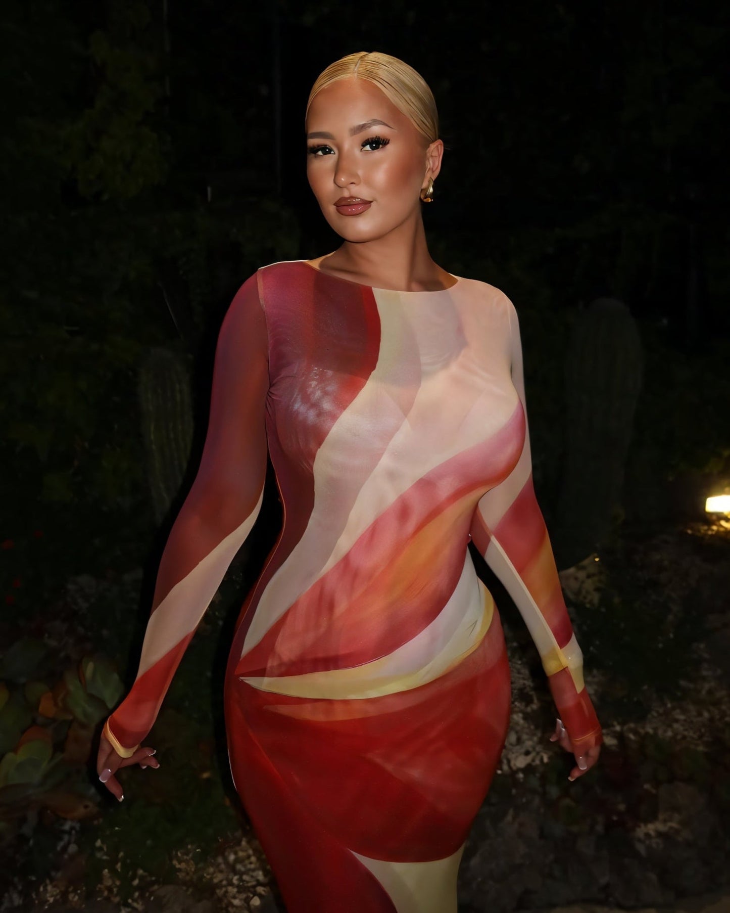 JOCELYN Mesh Abstract Swirl Print Maxi Dress