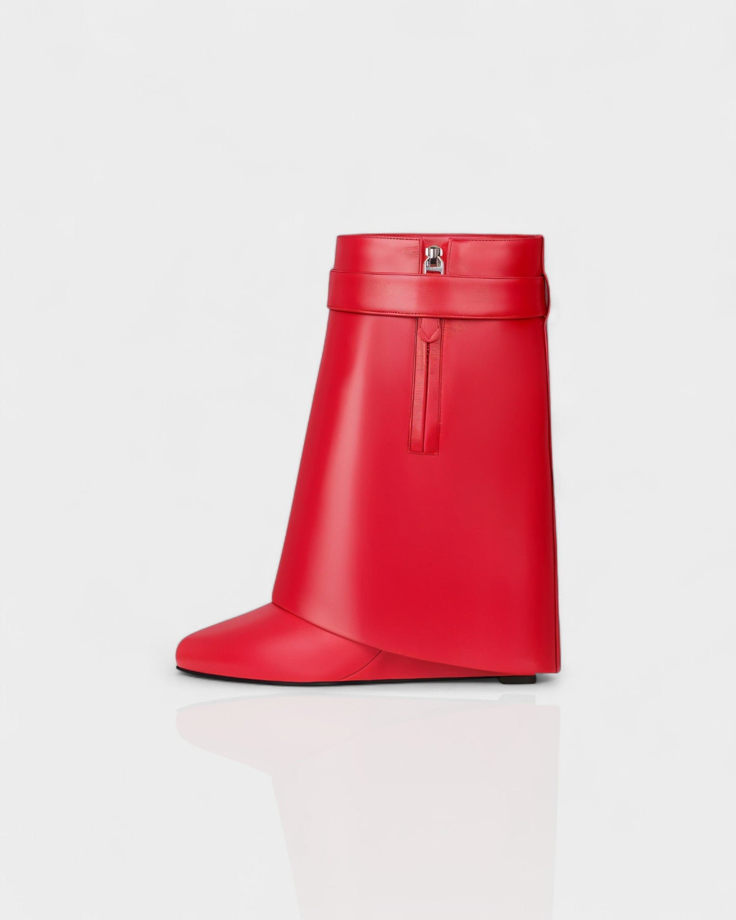 AVELINE Padlock Wedge Faux Leather Ankle Boots