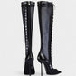 ESCAS Lace-Up Mesh Knee-High Stiletto Boots