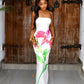 PORTIA Strapless Flower Print Maxi Dress