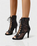 RAELLA Sheer Panel High Heel Ankle Boots