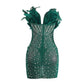 KAYALI Pearl & Rhinestone Embellished Feather Mini Dress