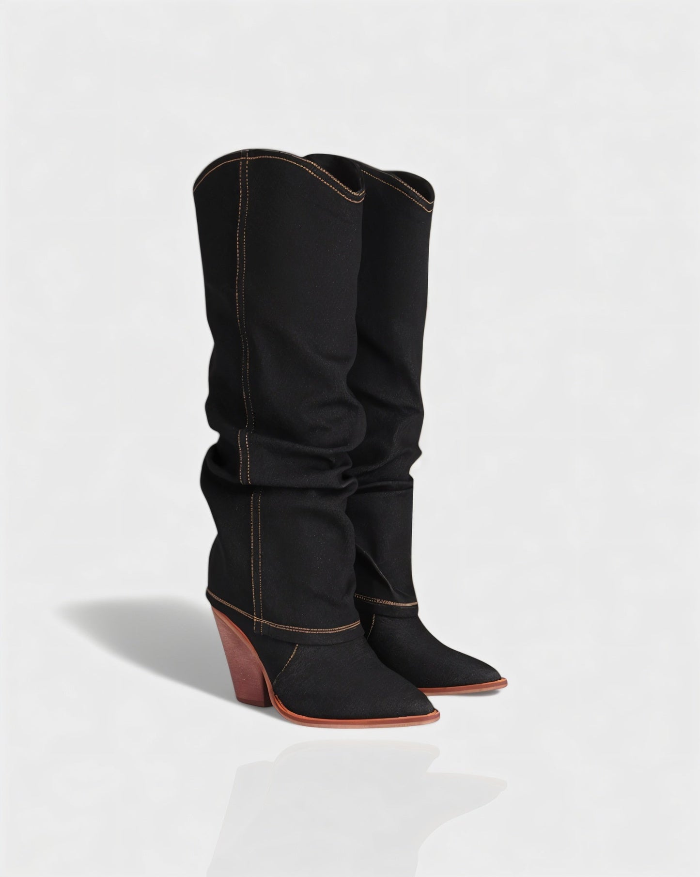 BETTY Denim Pointed Toe Slouchy Cowboy Boots