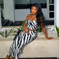 CLARIS Zebra Print Crop Top and Maxi Skirt Set