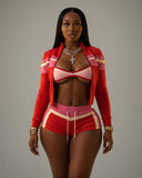 EMBERLY Contrast Zip-Up Jacket Three-Piece Set