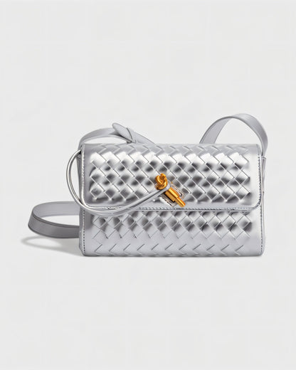 CLEO Mini Woven Gold Lock Accent Shoulder Bag