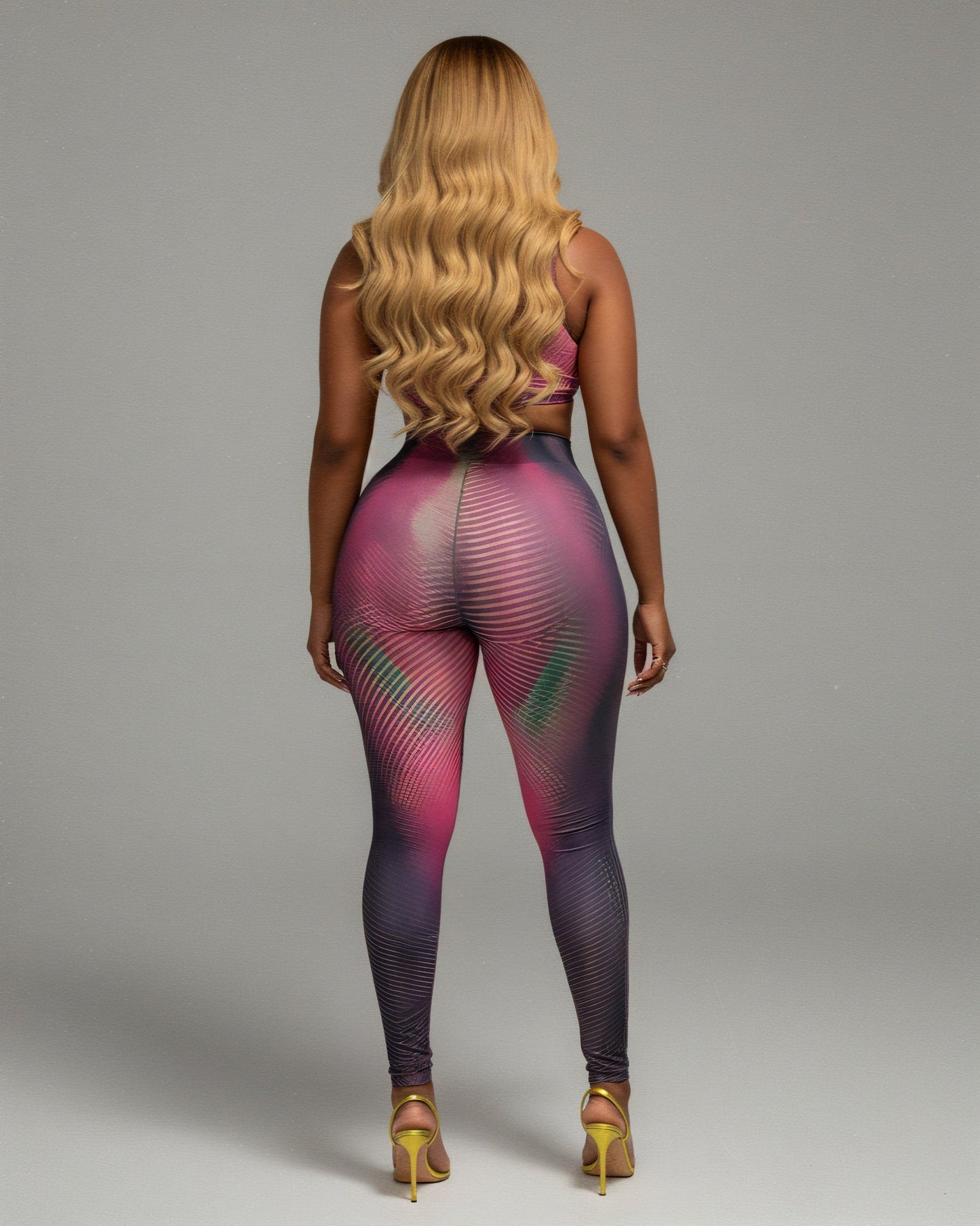 ELAINE Abstract Striped Crop Top & Leggings Set