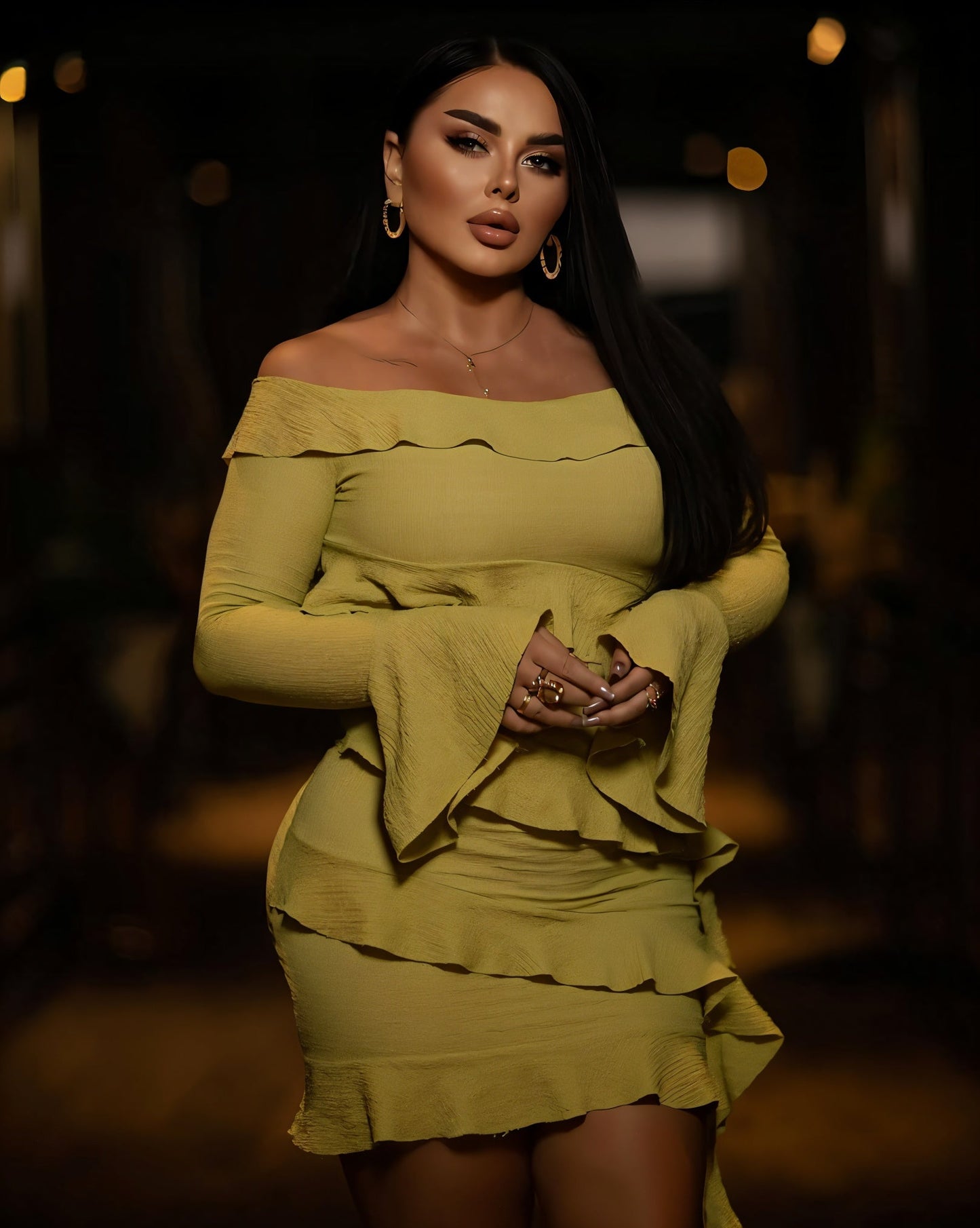 JANINE Ruffled Off Shoulder Mini Dress