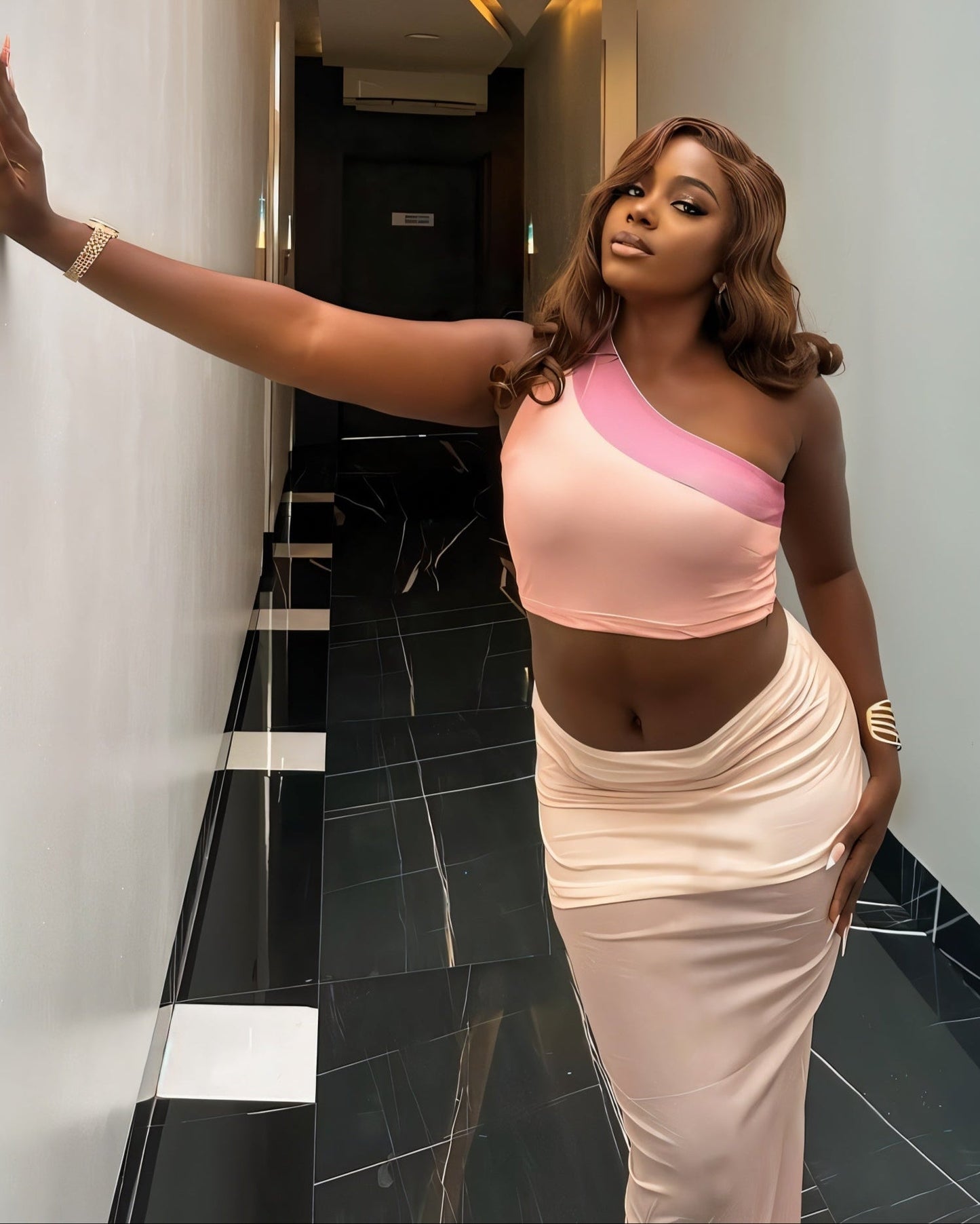 LUSSIANA Asymmetrical Top & Maxi Skirt