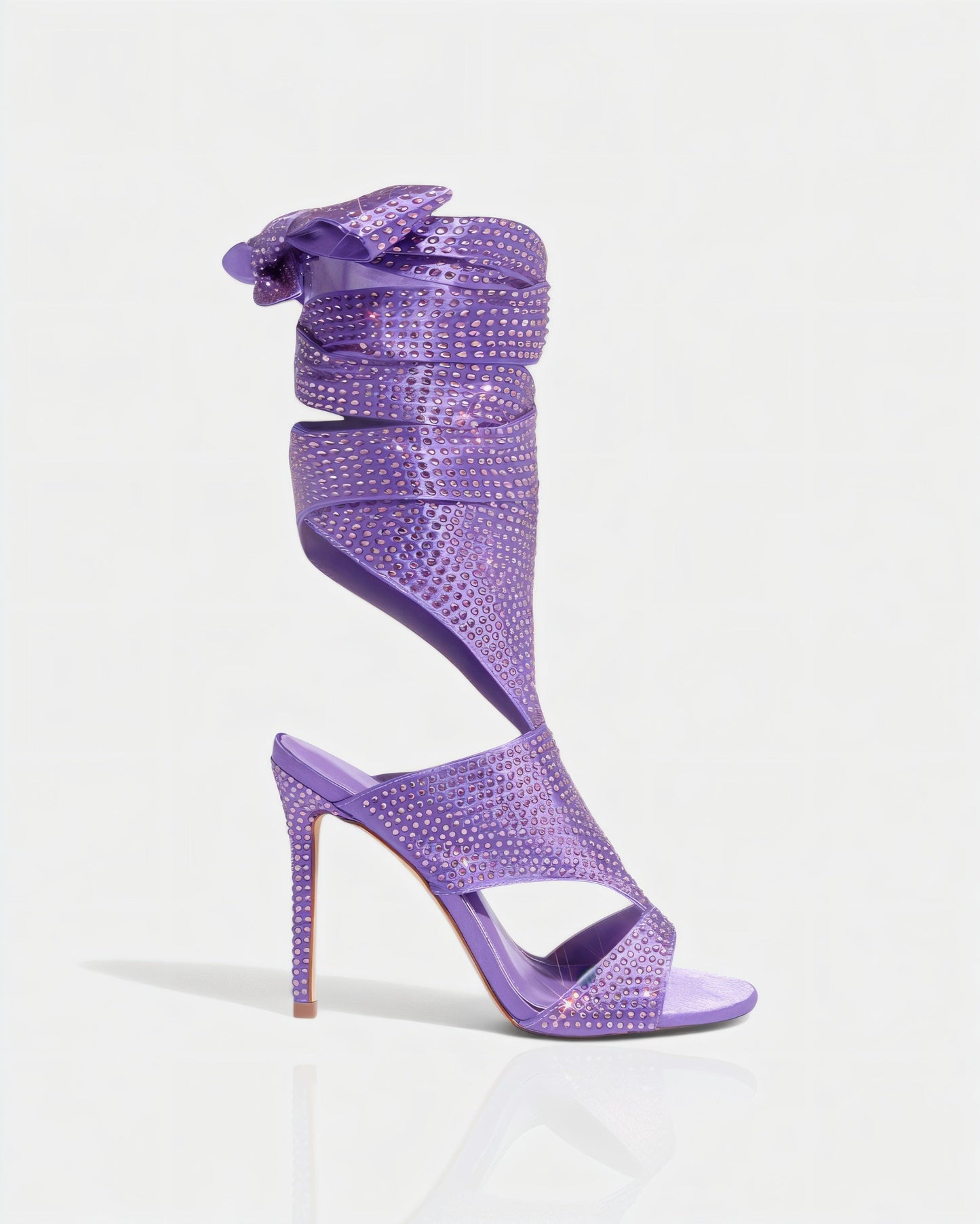 BRIANNE Square Head Rhinestone Lace-Up Knee High Heels