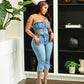 ISSA Laced Denim Corset Top & Capri Pants Set