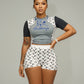 ZAVIA Crescent Contrast Print Crop Top & Shorts Set