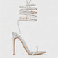 KYLIE Diamante Lace Up Square Toe High Heels
