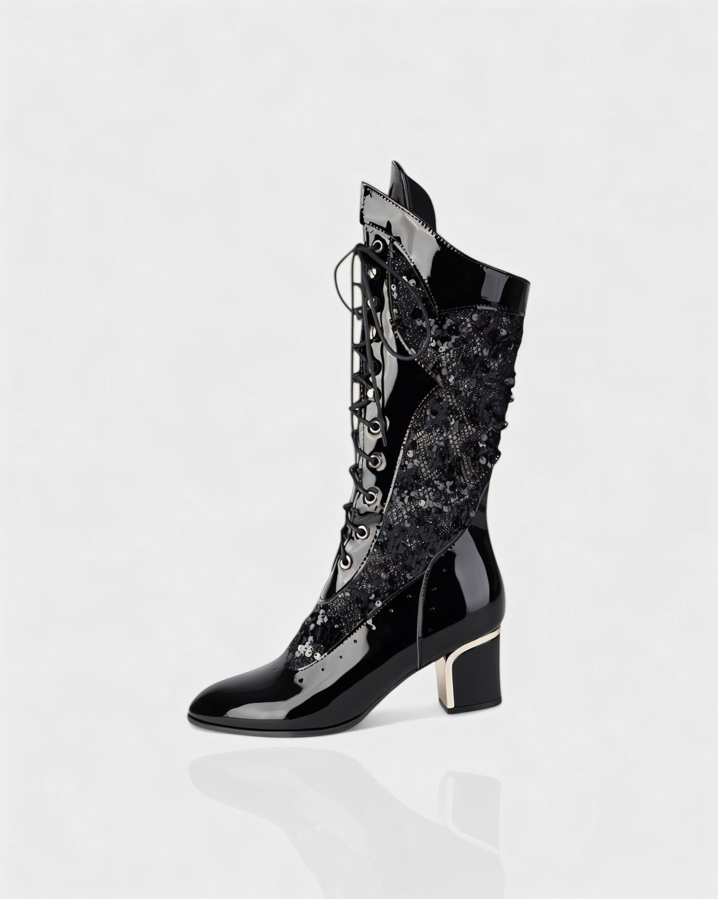 AROLA Lace-Up Embroidered Mid-Calf Boots