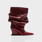 IRELLE Slouchy Faux Leather Pointed Wedge Heel Boots