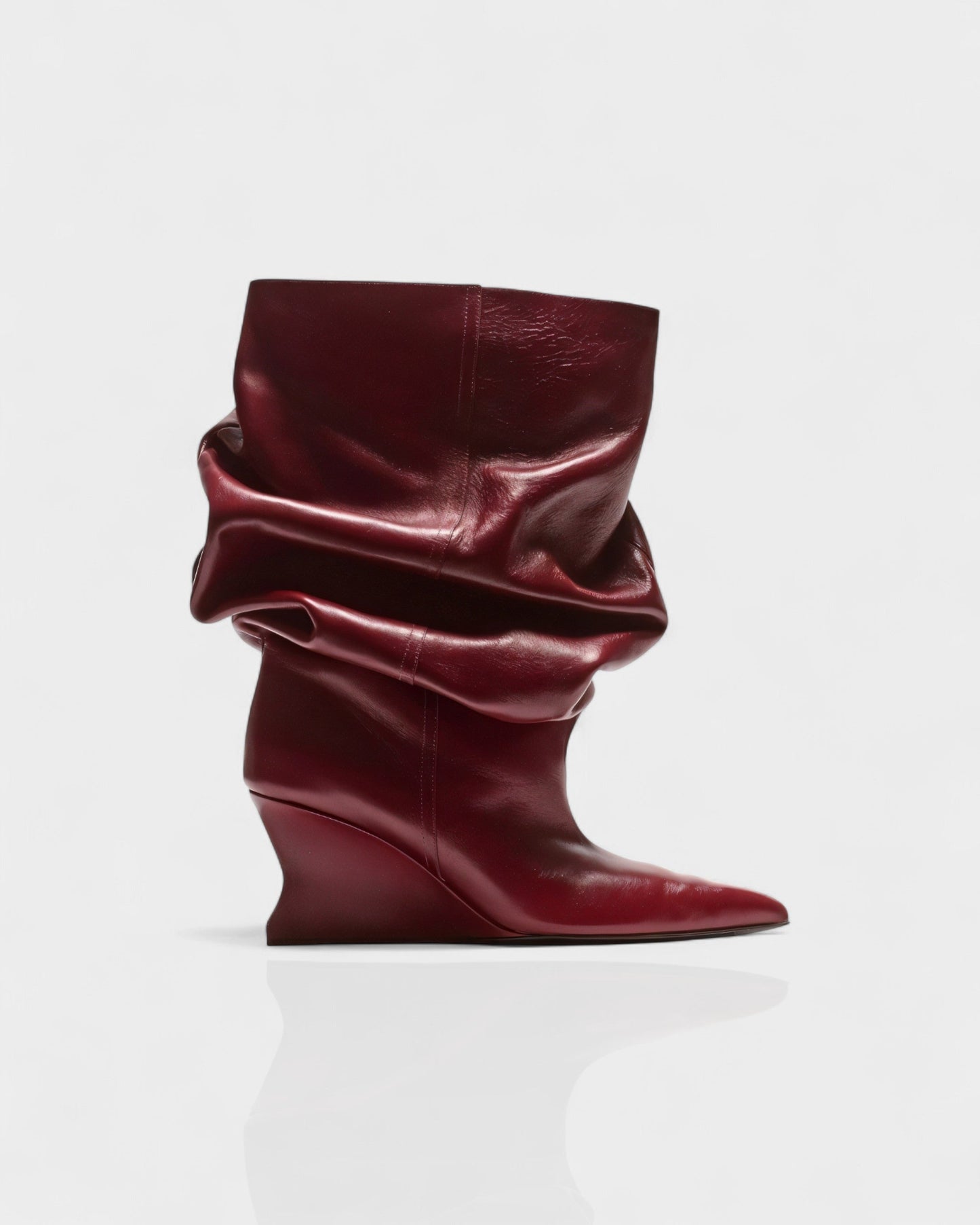 IRELLE Slouchy Faux Leather Pointed Wedge Heel Boots