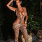 NERI Plunge V Cutout Bodysuit & Flare Pants Set