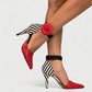 VIVIANA Floral Appliqué Ankle Strap Heels