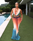 CHANEL Gradient Print Cowl Top and Maxi Skirt Set