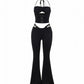MAPPLE Halter Neck Crop Top and Flare Pants Set