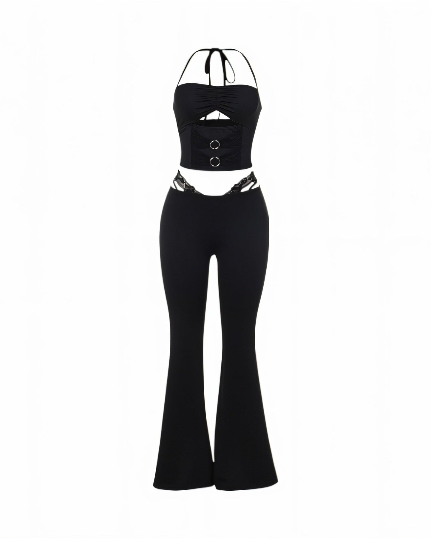 MAPPLE Halter Neck Crop Top and Flare Pants Set