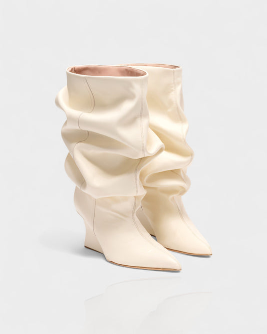 IRELLE Slouchy Faux Leather Pointed Wedge Heel Boots