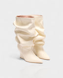 IRELLE Slouchy Faux Leather Pointed Wedge Heel Boots