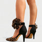 VIVIANA Floral Appliqué Ankle Strap Heels