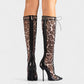 ESCAS Lace-Up Mesh Knee-High Stiletto Boots