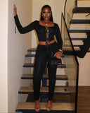 HYACINTH Lace-Up Front Fitted Top & Leggings Set