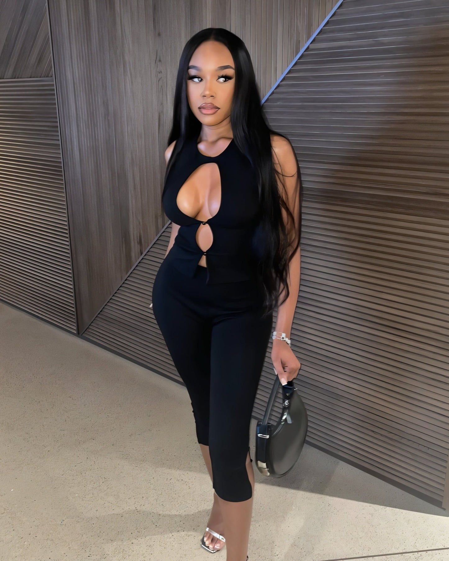 RAFAELA Cutout Keyhole Top & Capri Pant Set