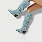 DIANNE Sequin Floral Denim Cowboy Boots