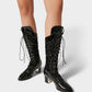 AROLA Lace-Up Embroidered Mid-Calf Boots