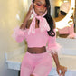 RAMIRA Faux Feather Trim Mesh Top & Shorts Set